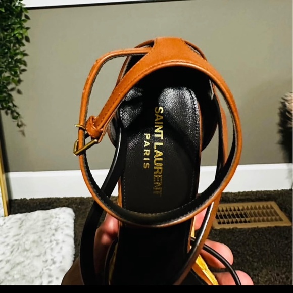 SAINT LAURENT CASSANDRA OPEN TOE WEDGE SANDALS - Picture 3 of 4